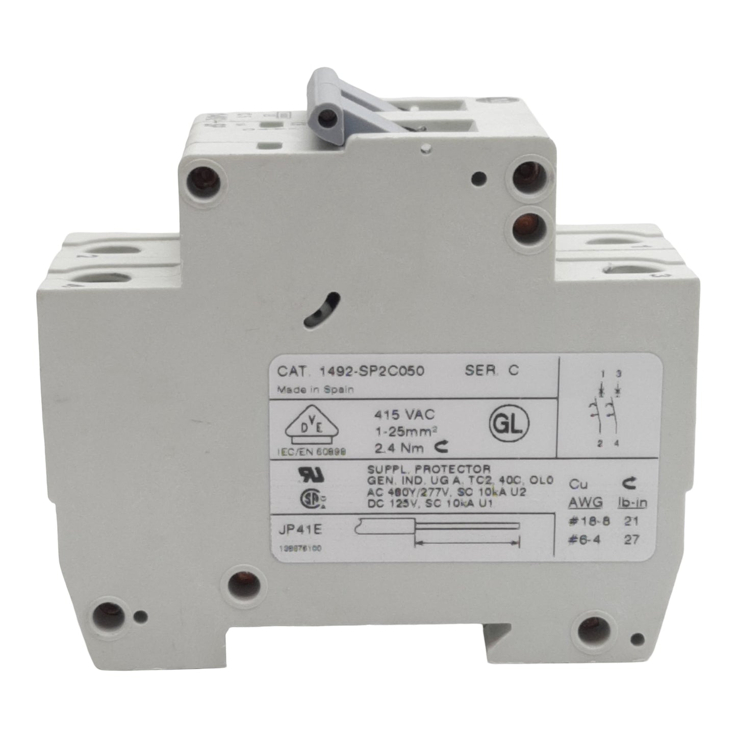 Used Allen Bradley 1492-SP2C050 Circuit Breaker, 2-Pole, 5A 415VAC, DIN Rail