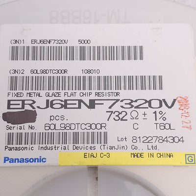 New Lot of 4000 Panasonic ERJ-6ENF7320V General Purpose Chip Resistor, 732Ω, 1/8W