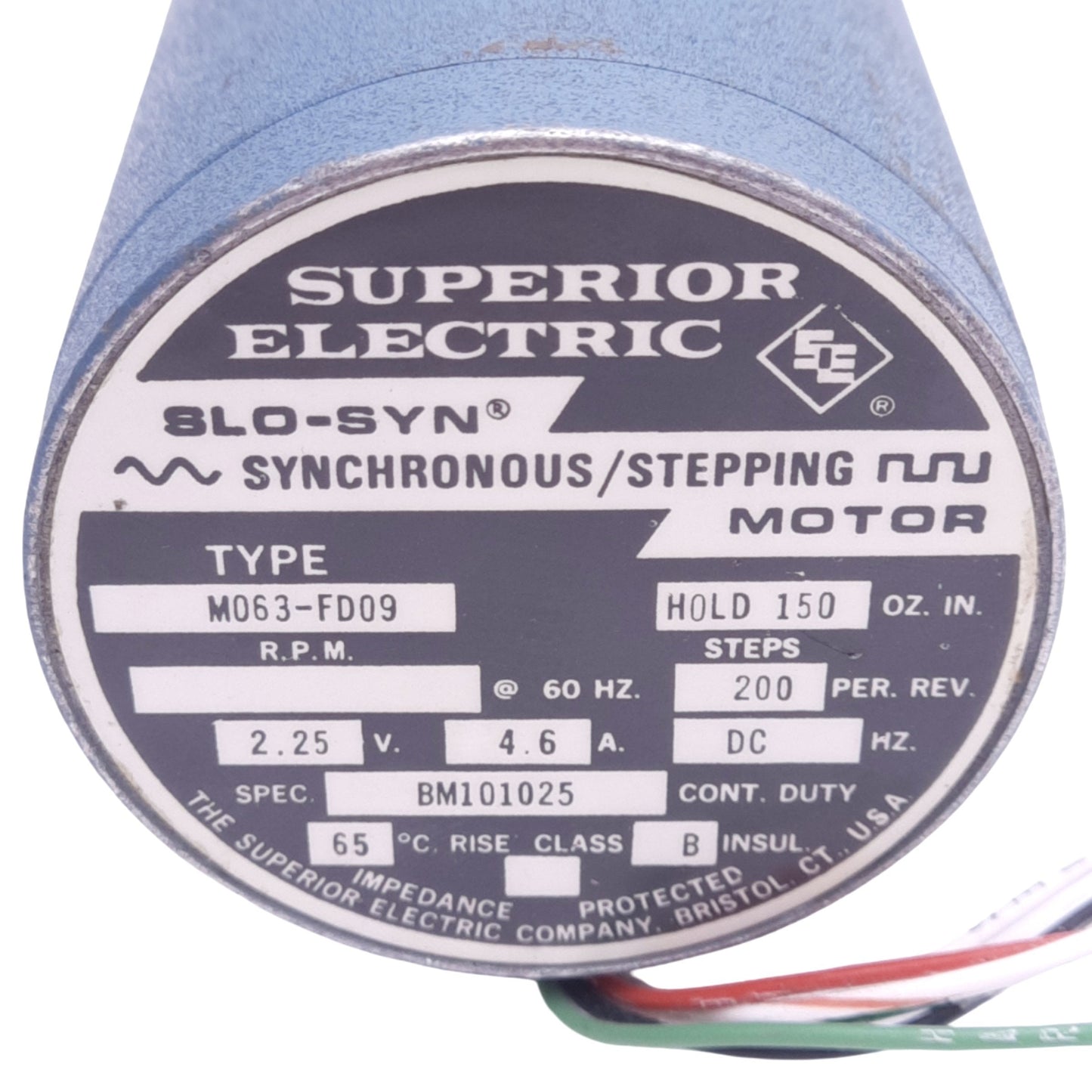 Used Superior Electric M063-FD09 SLO-SYN Stepping Motor, 1.8°, 150oz-in Hold, 2.25VDC