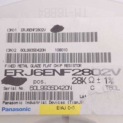 New Lot of 4000 Panasonic ERJ-6ENF2802V Chip Resistor, 28k Ohms ± 1%, 0.125W