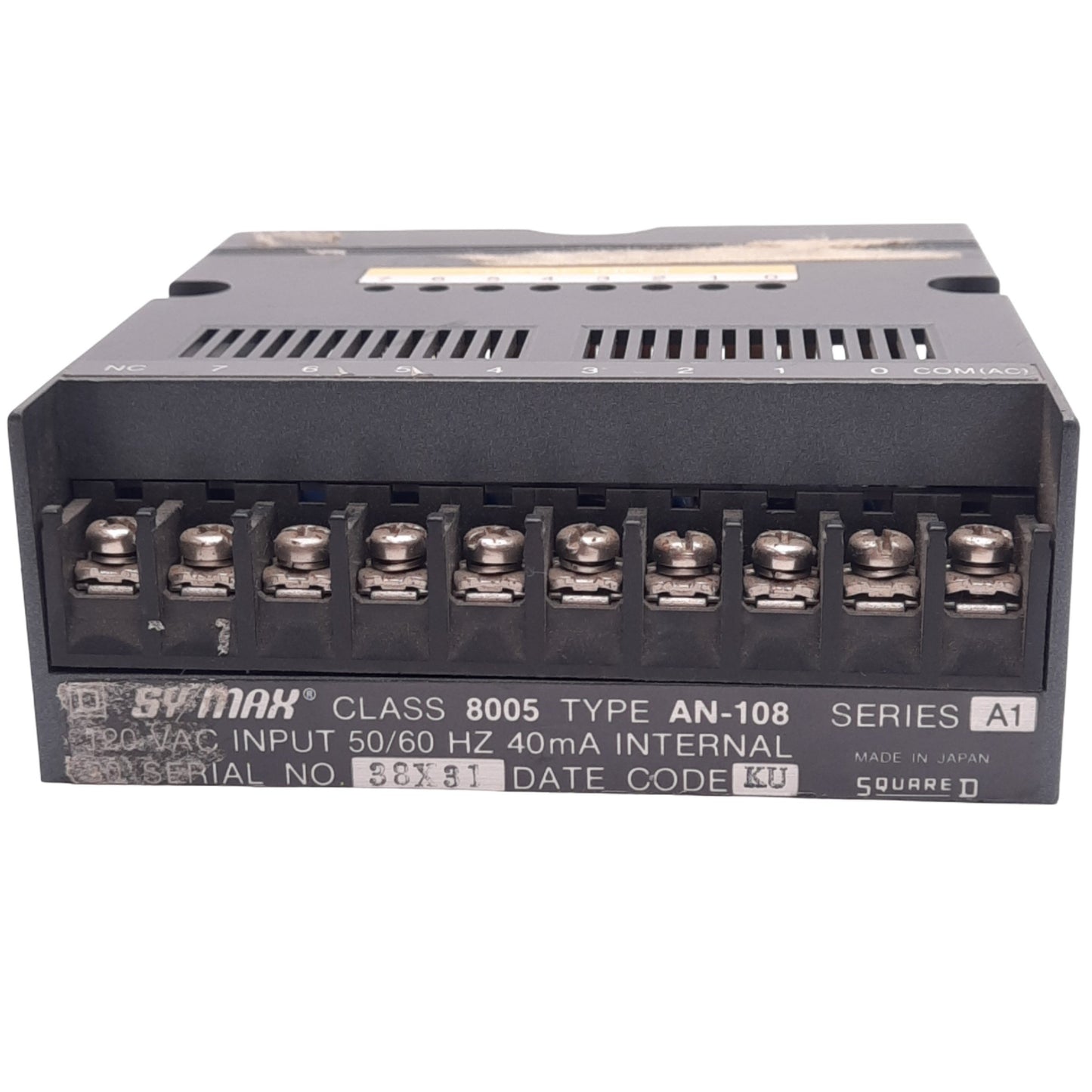 Used Square D 8005-AN-108 SY/MAX PLC Input Module, 8-Function, 120VAC, 40mA