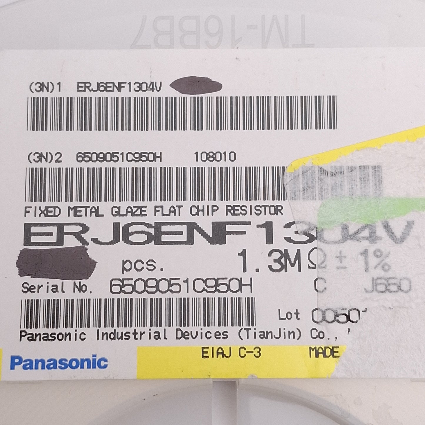 New Lot of 4500 Panasonic ERJ-6ENF1304V Chip Resistor, 1.3M Ohms ± 1%, 0.125W