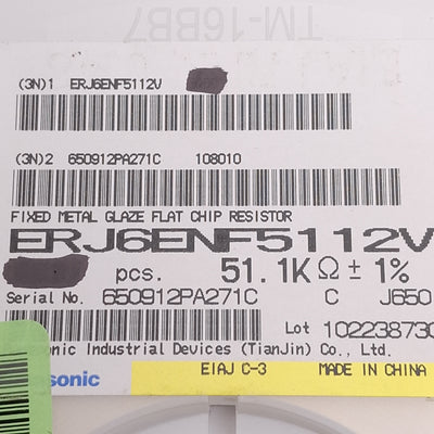 New Lot of 3000 Panasonic ERJ-6ENF5112V Chip Resistor, 51.1k Ohms ± 1%, 0.125W