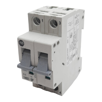 Used Allen Bradley 1492-SP2D050 Circuit Breaker, 2-Pole, 5A 415VAC, DIN Rail