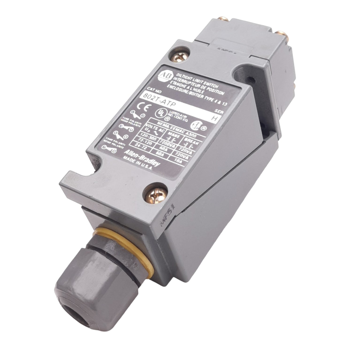 Used Allen Bradley 802T-ATP Oiltight Limit Switch, 2NO 2NC, 1/2in NPT, 600V Max