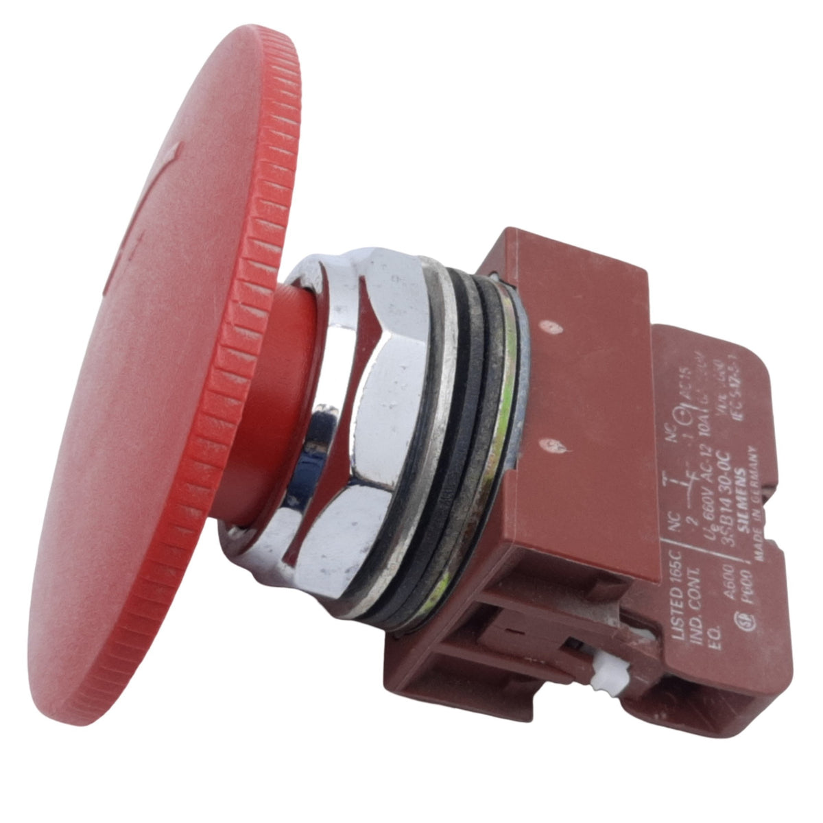 Used Siemens 3SB14 30-0C E-Stop Push-Twist Button Maintained, ø70mm, 1NC, 10A 660VAC