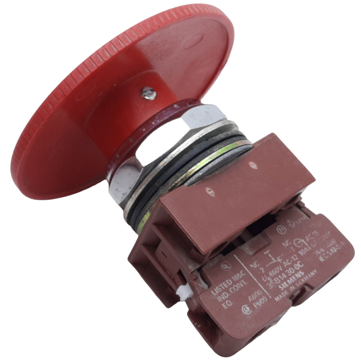 Used Siemens 3SB14 30-0C E-Stop Push-Twist Button Maintained, ø70mm, 1NC, 10A 660VAC