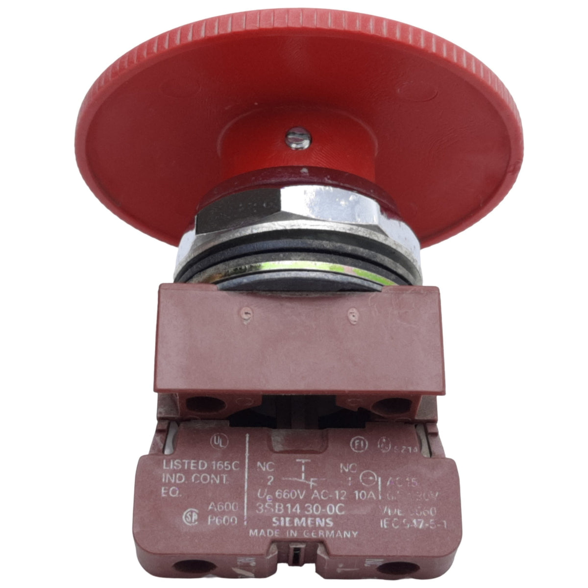 Used Siemens 3SB14 30-0C E-Stop Push-Twist Button Maintained, ø70mm, 1NC, 10A 660VAC