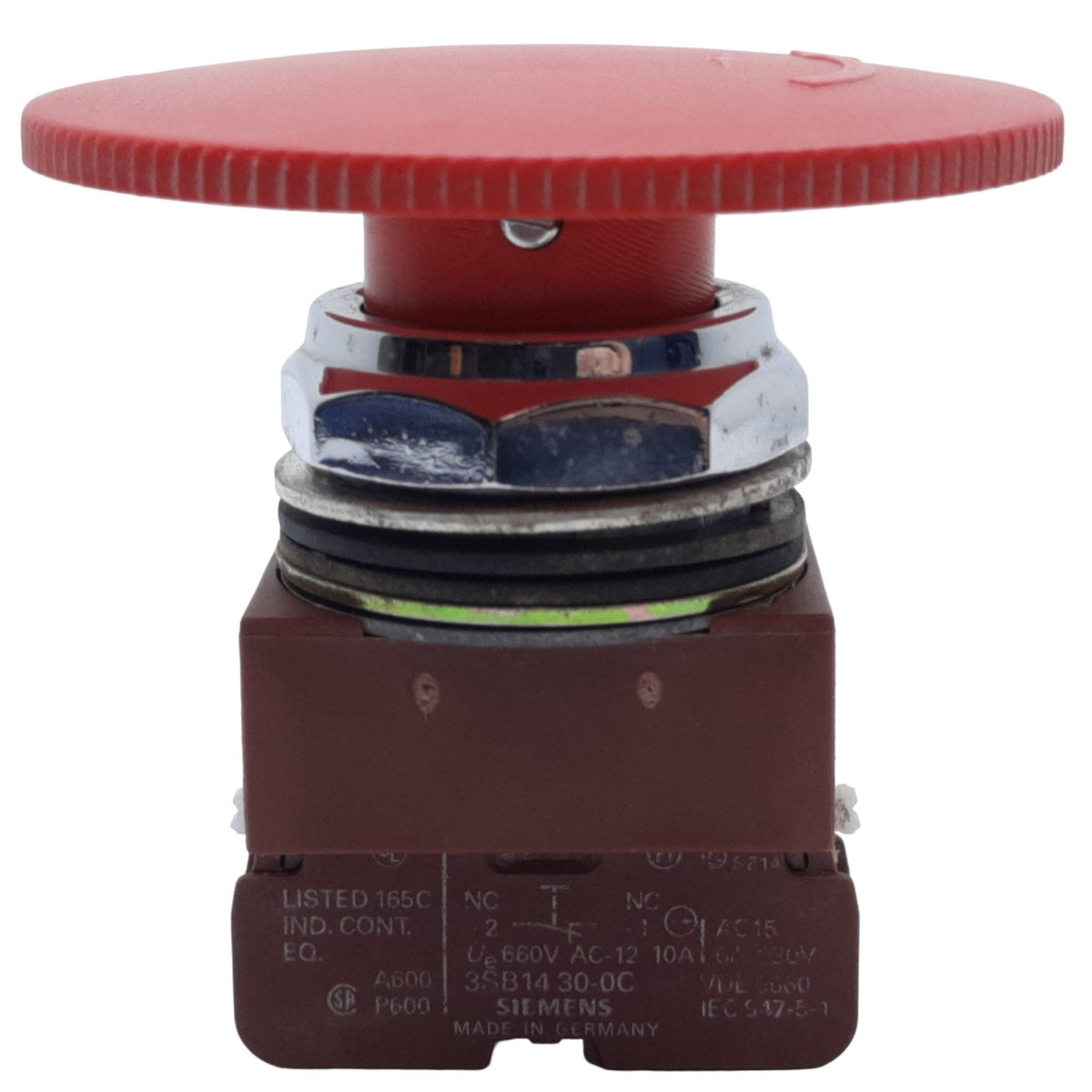 Used Siemens 3SB14 30-0C E-Stop Push-Twist Button Maintained, ø70mm, 1NC, 10A 660VAC