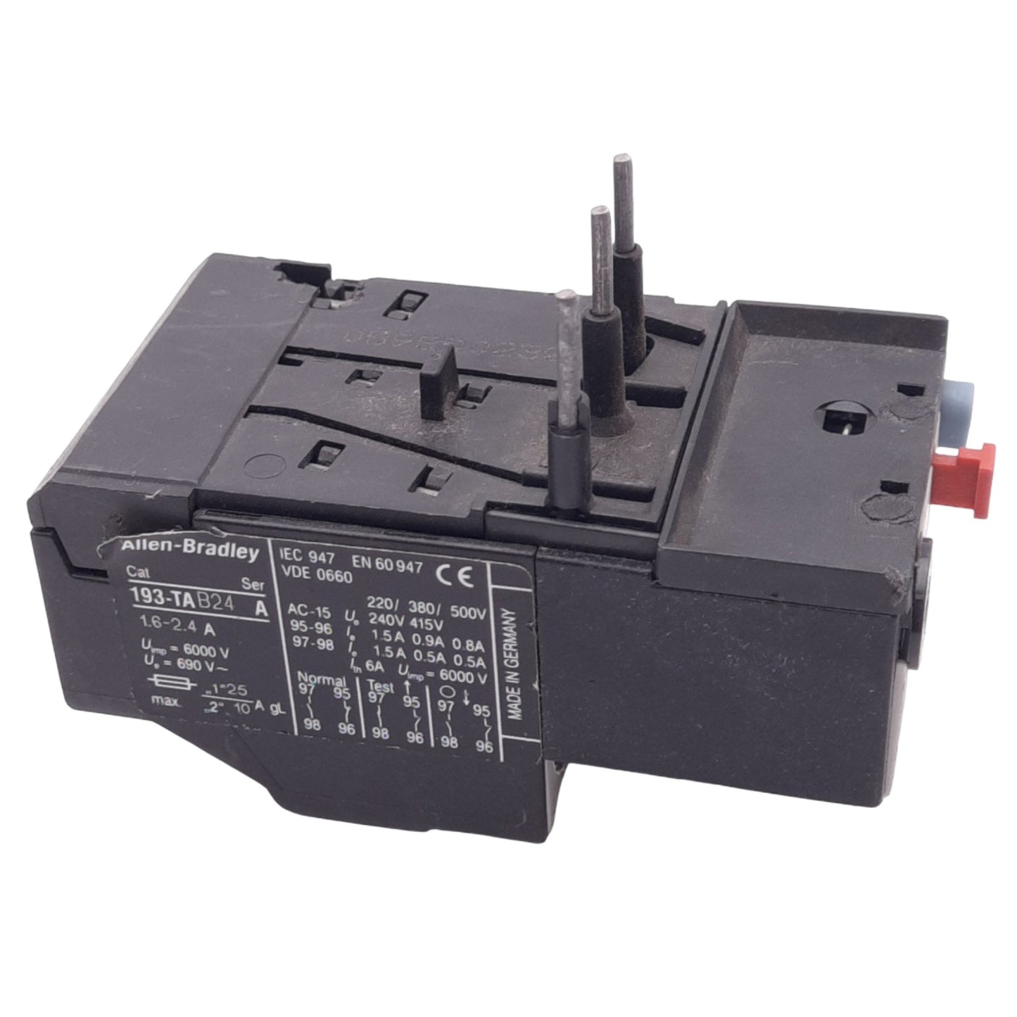 Used Allen Bradley 193-TAB24 Thermal Overload Relay, 1.6-2.4A, 1NO+1NC Aux, 600V Max