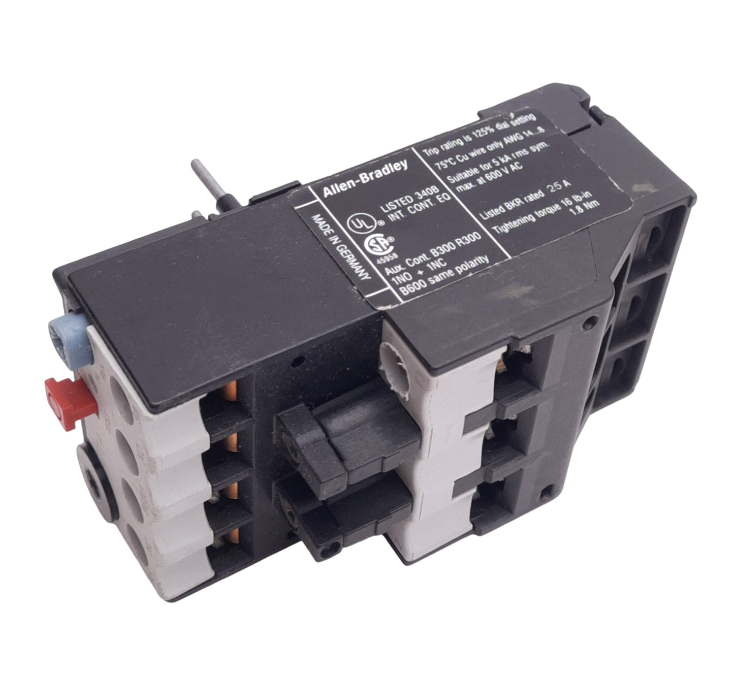 Used Allen Bradley 193-TAB24 Thermal Overload Relay, 1.6-2.4A, 1NO+1NC Aux, 600V Max