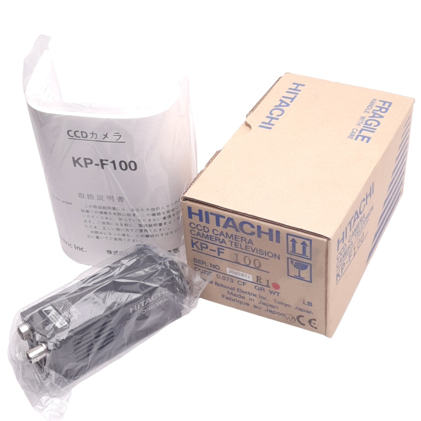 New Hitachi KP-F100 CCD Camera, 2/3" CCD, 1392x1040, 60fps Max, 12VDC, C-Mount