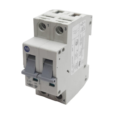 Used Allen Bradley 1492-SP2C200 Circuit Breaker, 2-Pole, 20A 415VAC, DIN Rail