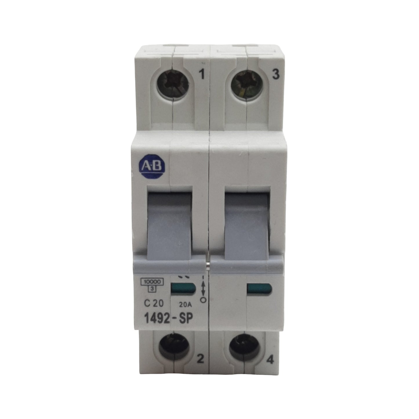 Used Allen Bradley 1492-SP2C200 Circuit Breaker, 2-Pole, 20A 415VAC, DIN Rail