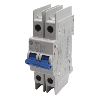 Used Allen Bradley 1489-M2C020 Circuit Breaker, 2-Poles, 2A 400VAC, DIN Rail