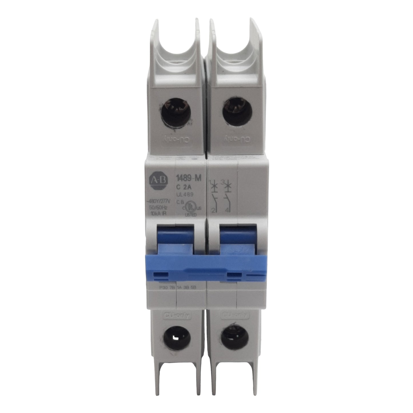 Used Allen Bradley 1489-M2C020 Circuit Breaker, 2-Poles, 2A 400VAC, DIN Rail