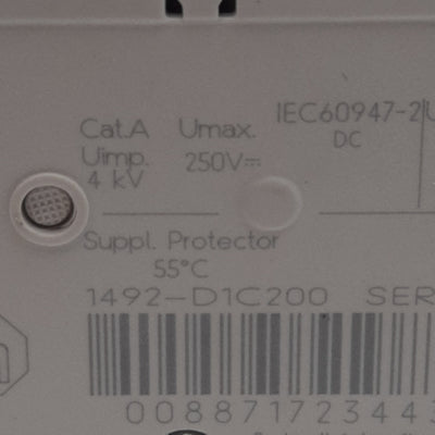 Used Allen Bradley 1492-D1C200 Circuit Breaker, 1-Pole, 20A 250VDC, DIN Rail