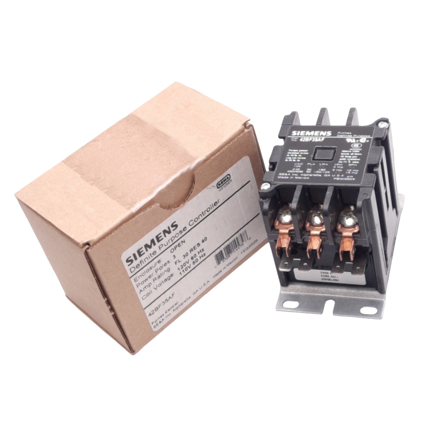 New Siemens 42BF35AF Definite Purpose Contactor, 3NO, 600VAC 30A Max, 120VAC Coil