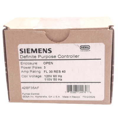 New Siemens 42BF35AF Definite Purpose Contactor, 3NO, 600VAC 30A Max, 120VAC Coil