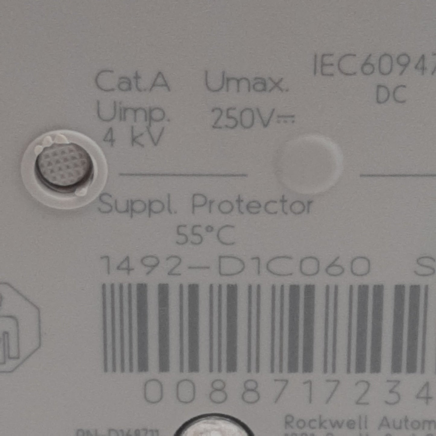 Used Allen Bradley 1492-D1C060 Circuit Breaker, 1-Pole, 6A 250VDC, DIN Rail