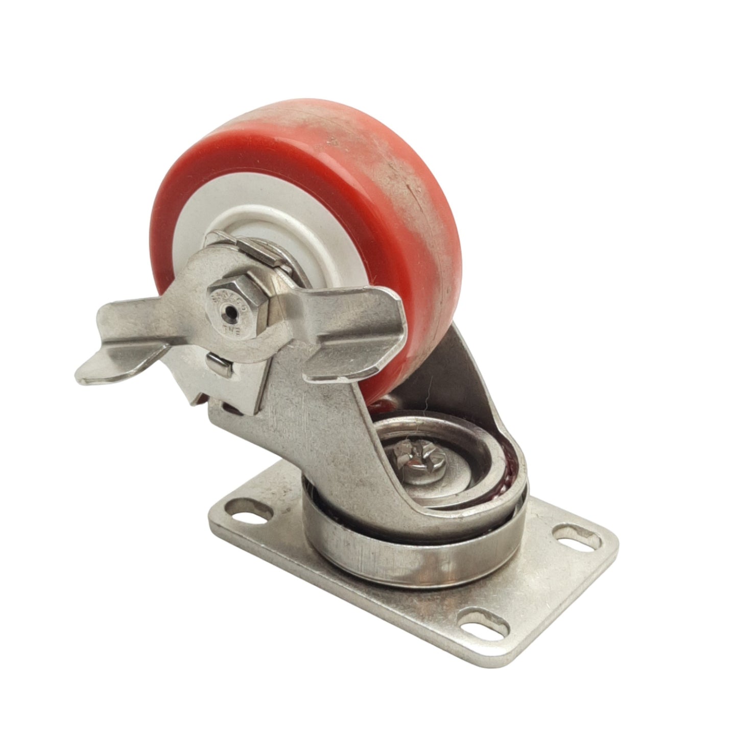 Used Lot of 4 Locking Swivel Casters, ø4in x 1.25in Wheel, 2.5in x 3.6in Plate
