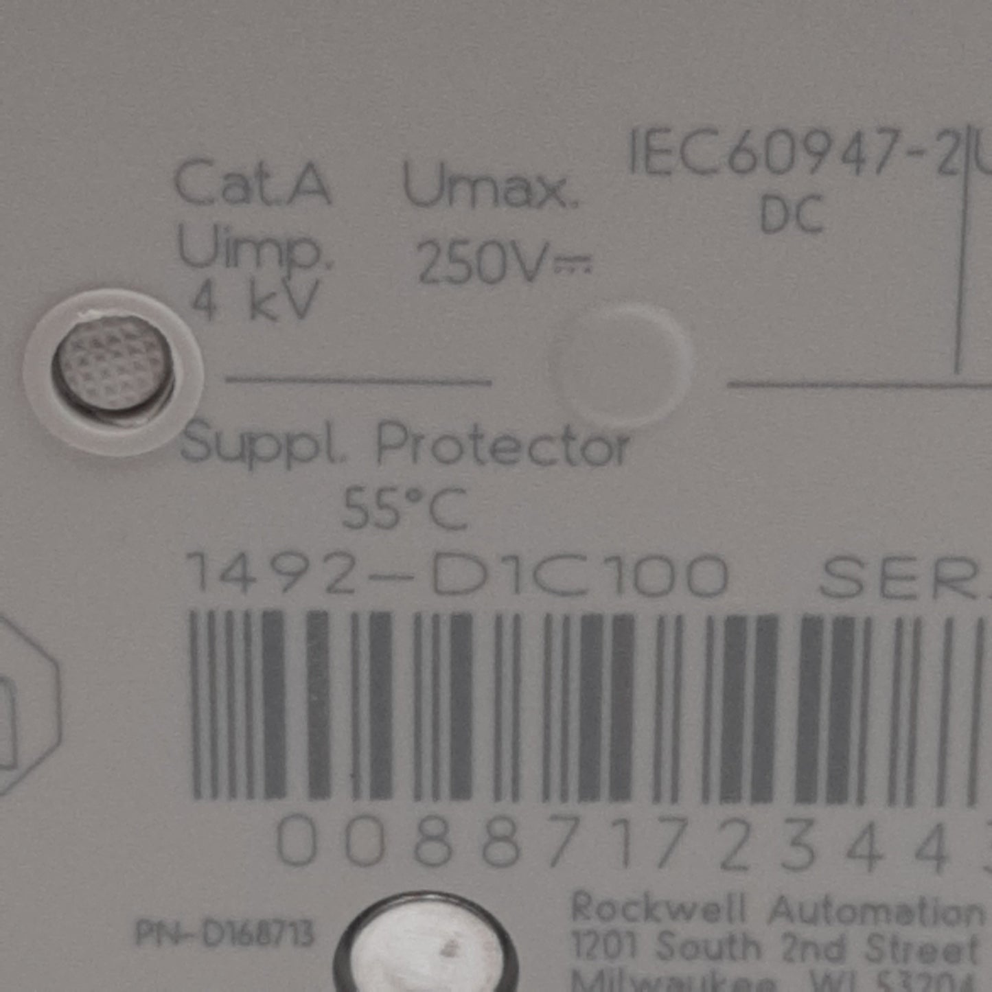 Used Allen Bradley 1492-D1C100 Circuit Breaker, 1-Pole, 10A 250VDC, DIN Rail