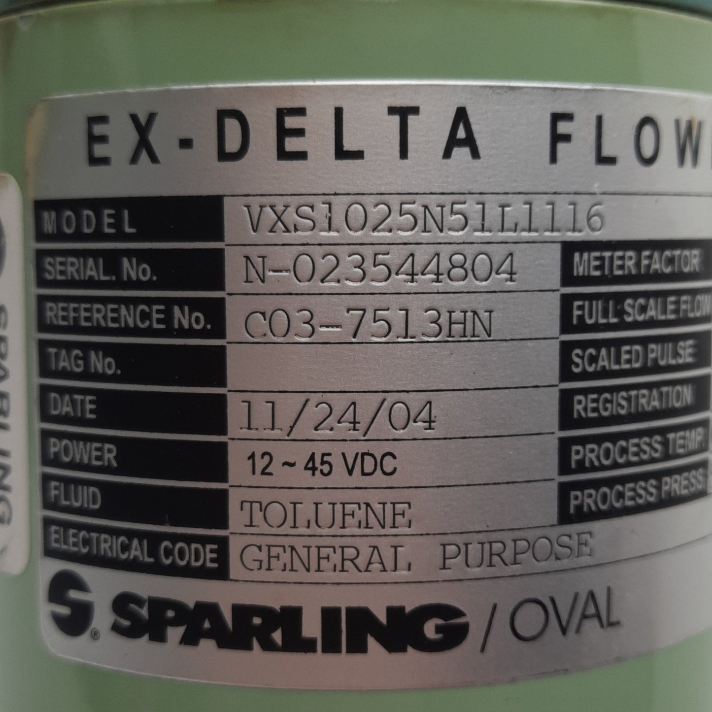 New Sparling VXS1025N51L1116 EX-DELTA Flowmeter 12-45VDC, 88gpm, 50psi, 10gal, 1" TC