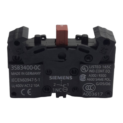 New Siemens 3SB3400-0C Pushbutton Contact Block 1N.C., 10A 300/400VAC, 22mm