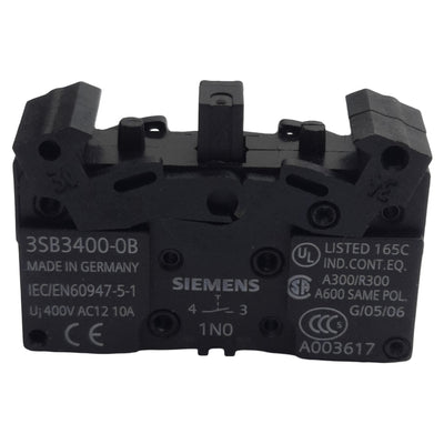 New Siemens 3SB3400-0B Pushbutton Contact Block 1N.O., 10A 300/400VAC, 22mm