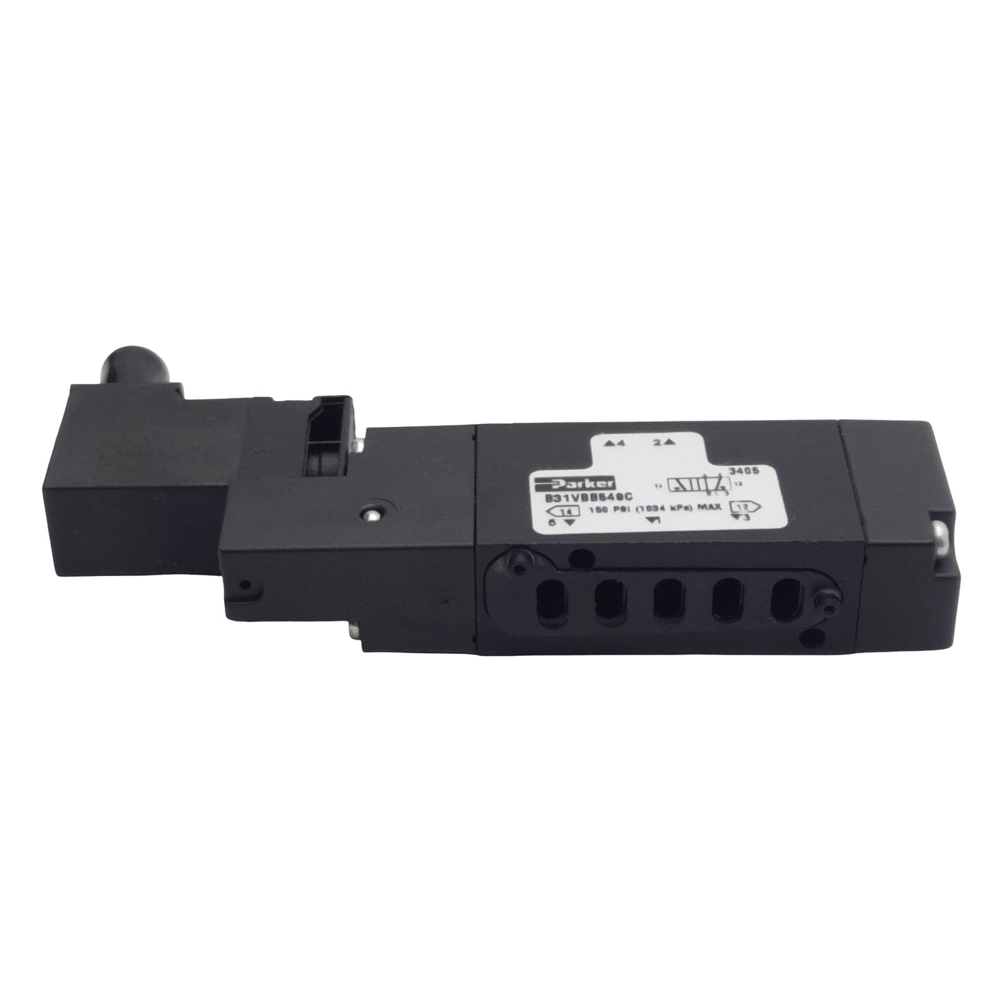 Used Parker B31VBB549C Solenoid Valve, 2-Way, 150psi, 15mm 3-Pin DIN, 24VDC Coil