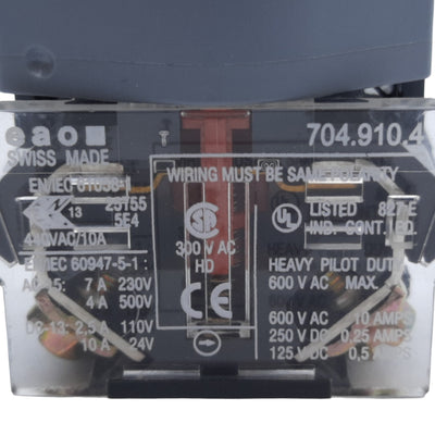 Used EAO 704.910.4 Emergency Stop Push-Twist Button Maintained 2NC ø22mm, 10A 600V AC