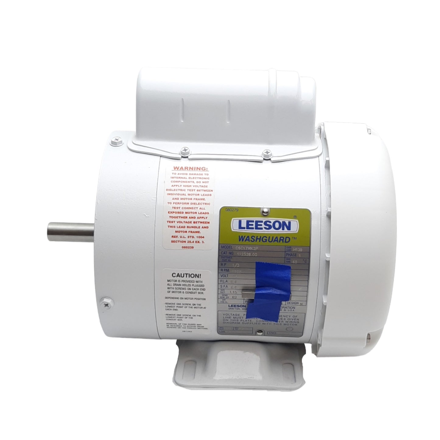 New Leeson 112526.00 WashGuard Motor, 115/230VAC 1-Ph, 1/3HP, 56C Frame, 1725RPM