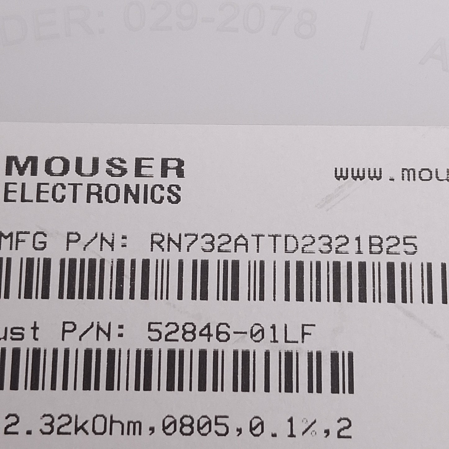 New Lot of 500 KOA Speer RN732ATTD2321B25 Chip Resistor, 2.32k Ohm ± 0.1%, 1/8W