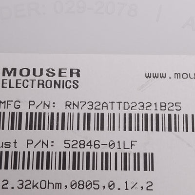 New Lot of 500 KOA Speer RN732ATTD2321B25 Chip Resistor, 2.32k Ohm ± 0.1%, 1/8W