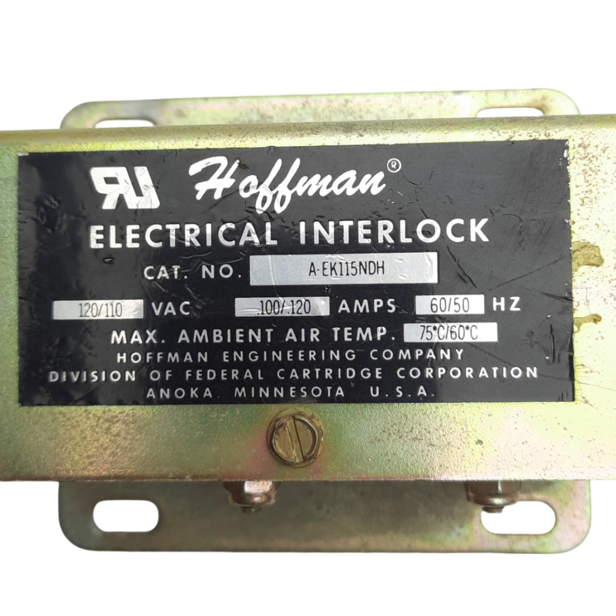 Used Hoffman AEK115NDH Electrical Interlock Switch, 110/120VAC, 0.10/0.12A