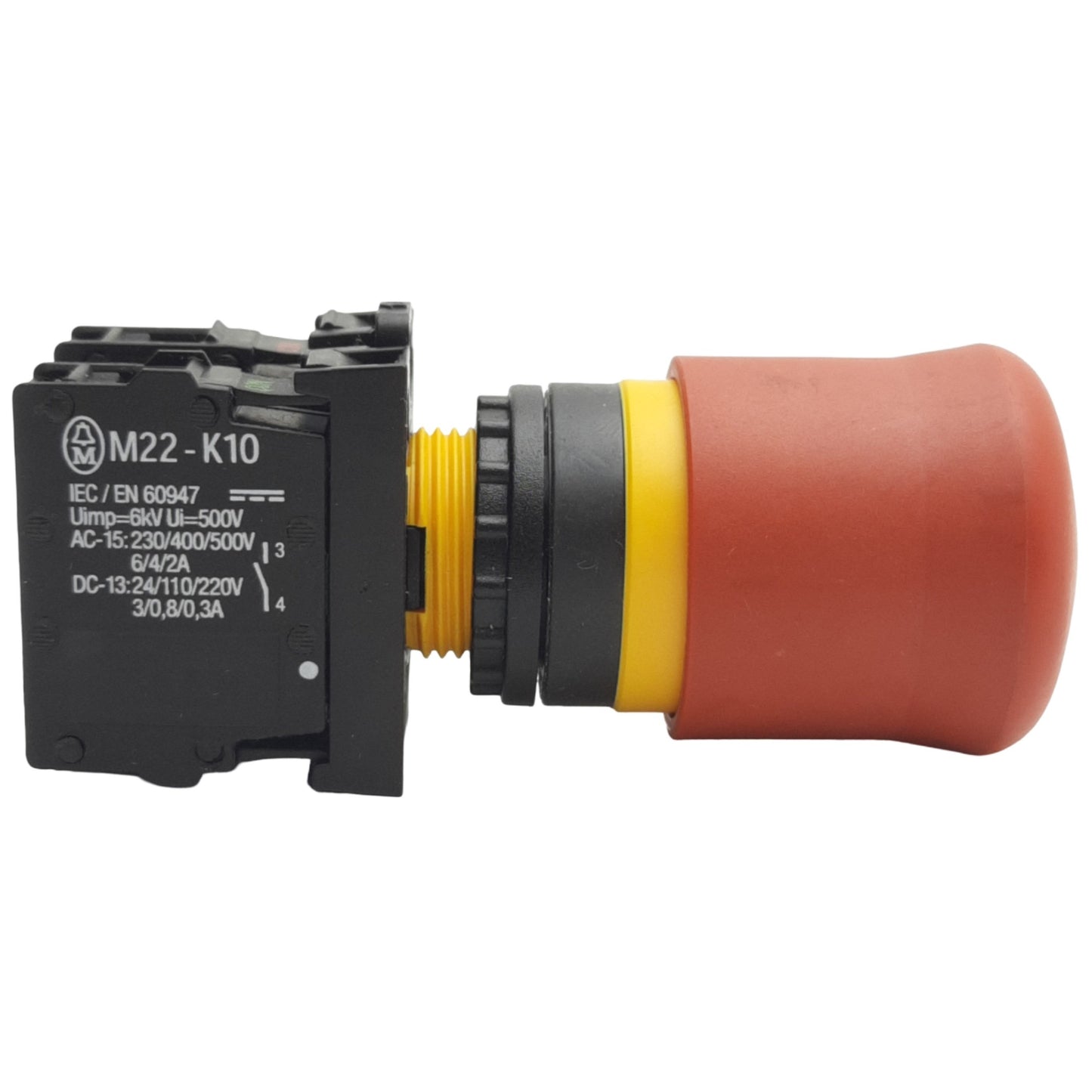 Used EATON M22-PV-K12 E-Stop Maintained Push Button ø22.5mm, 1NO+1NC, 600VAC 10A