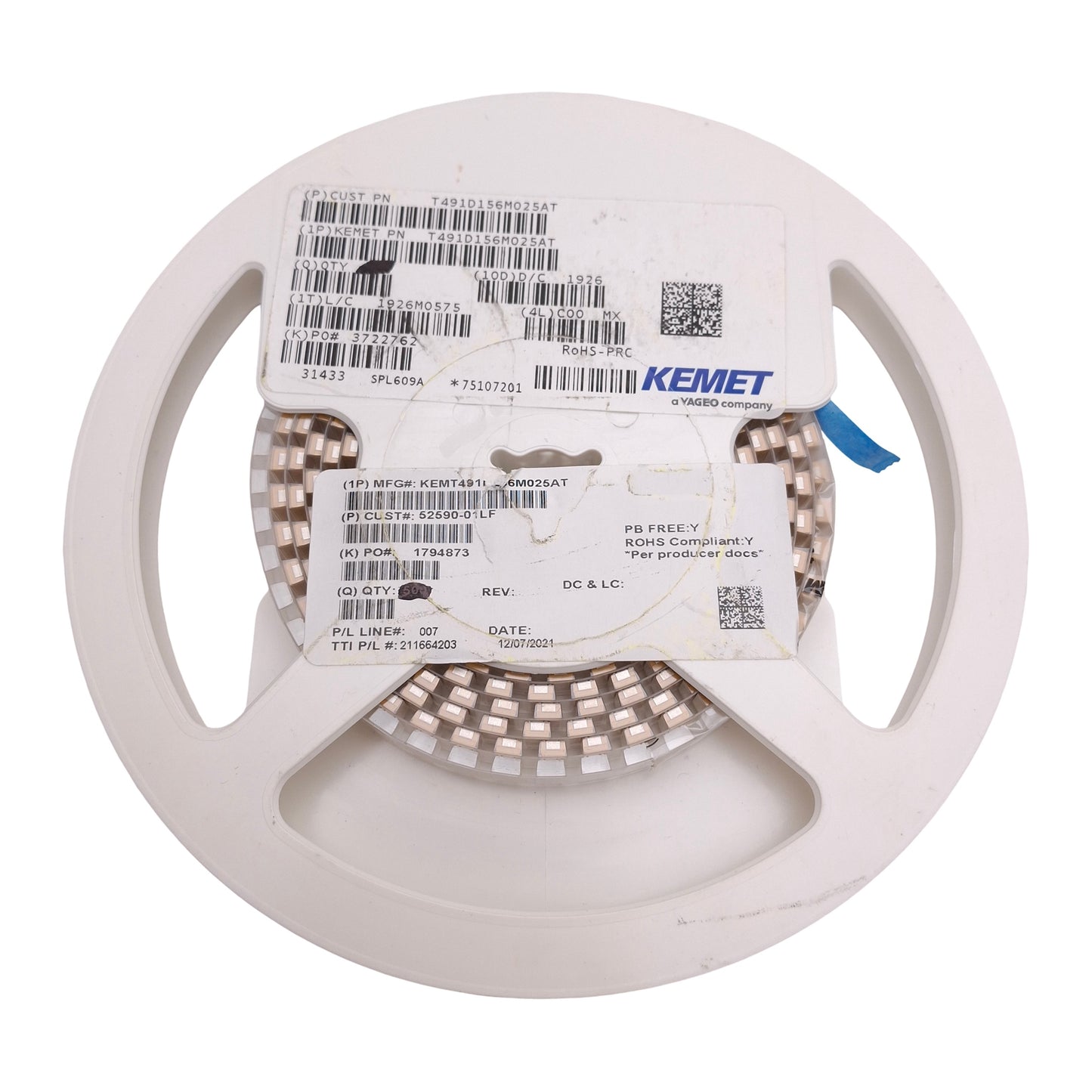 New Lot of 200 KEMET T491D156M025AT Molded Tantalum Capacitor, 15µF, 25V, 1 Ohm