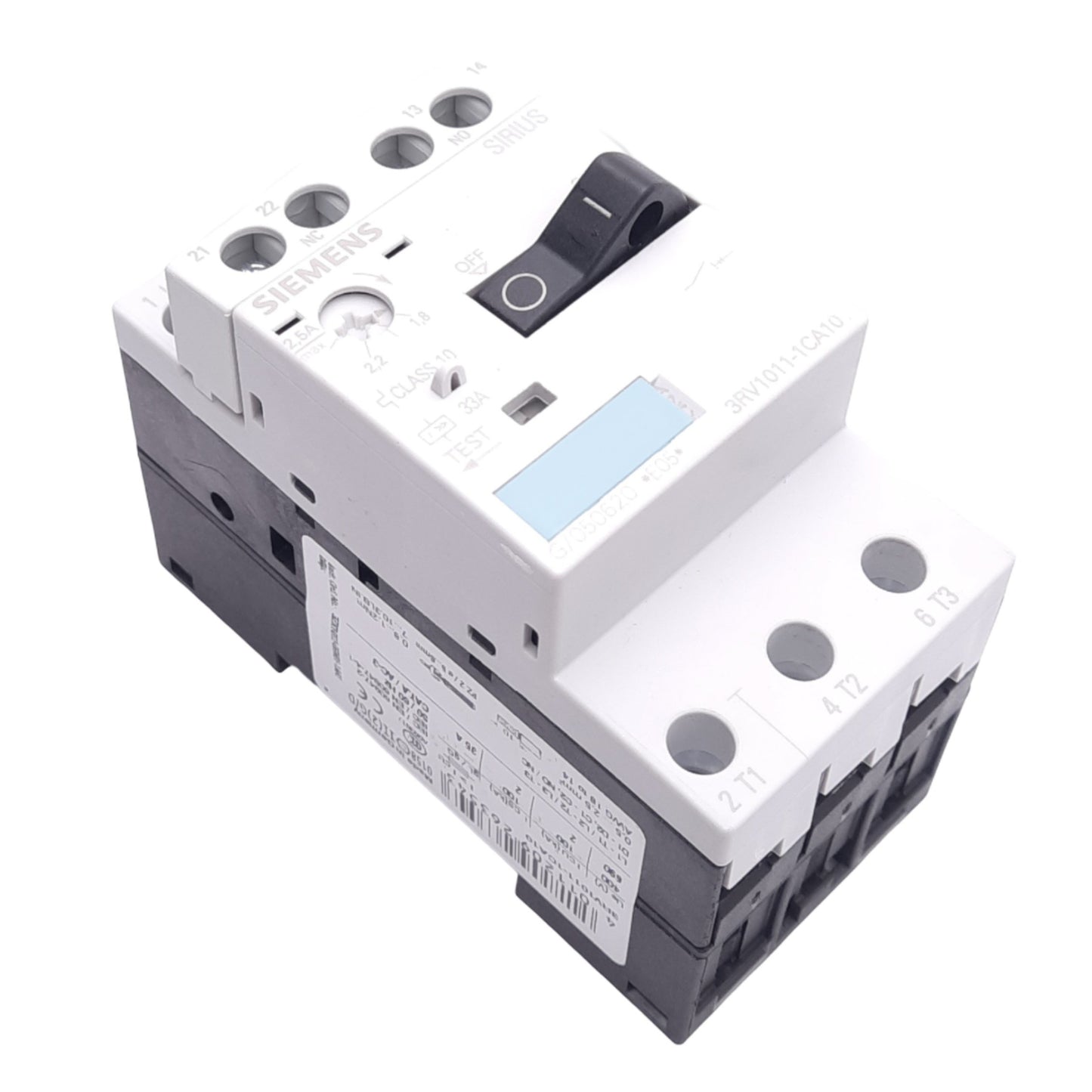 New – Open box Siemens 3RV1011-1CA10 Motor Circuit Breaker, 1.8-2.5A, 1NC 1NO Aux, 690VAC