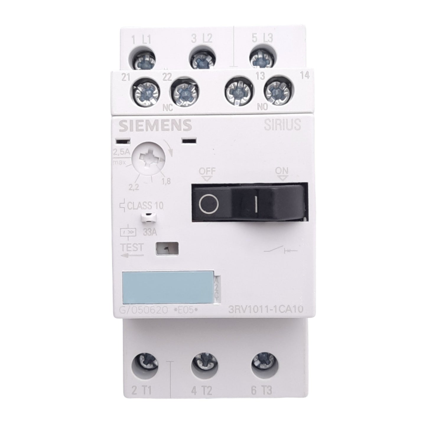 New – Open box Siemens 3RV1011-1CA10 Motor Circuit Breaker, 1.8-2.5A, 1NC 1NO Aux, 690VAC