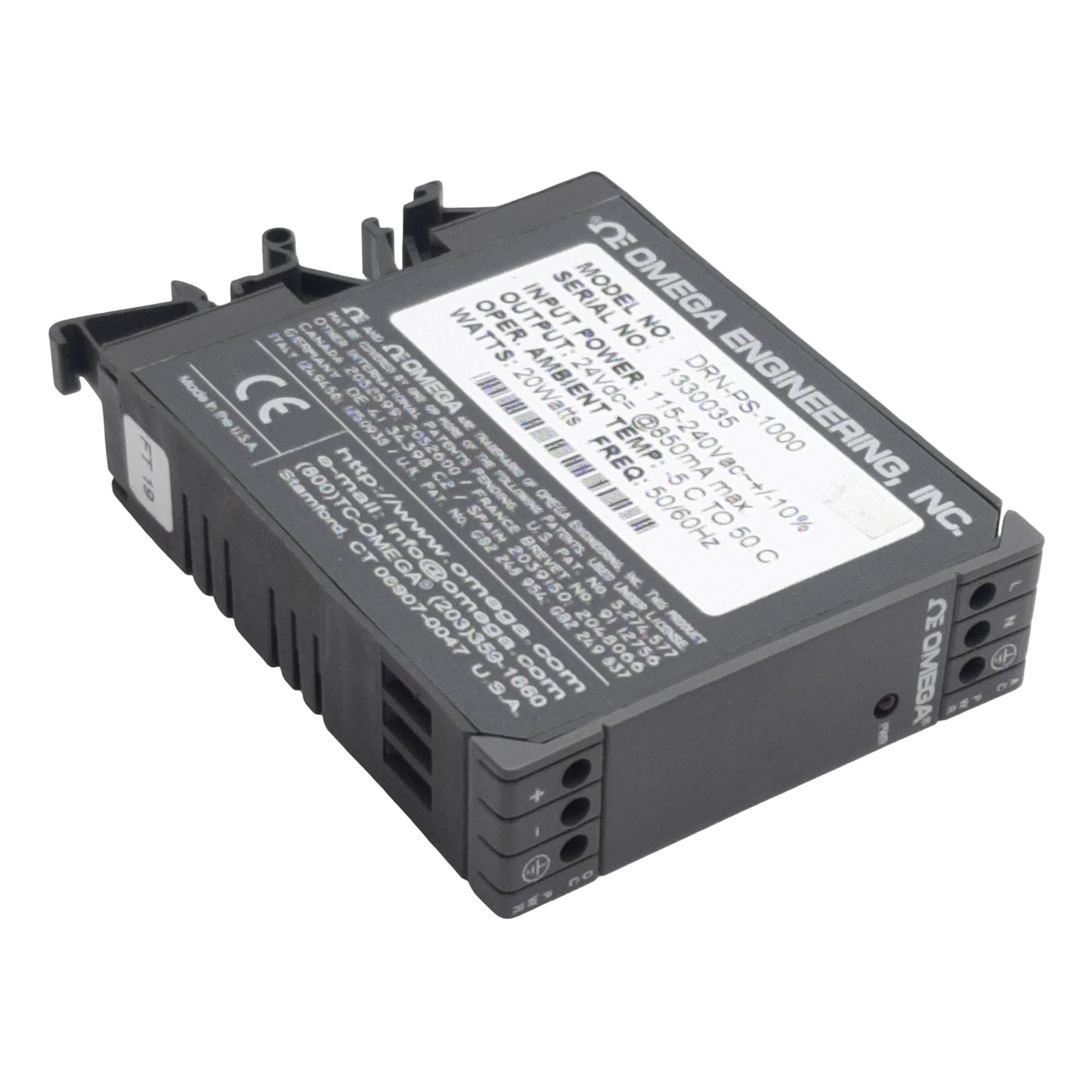 Used Omega Engineering DRN-PS-1000 Power Supply, 115-240VAC In, 850mA 24VDC Out