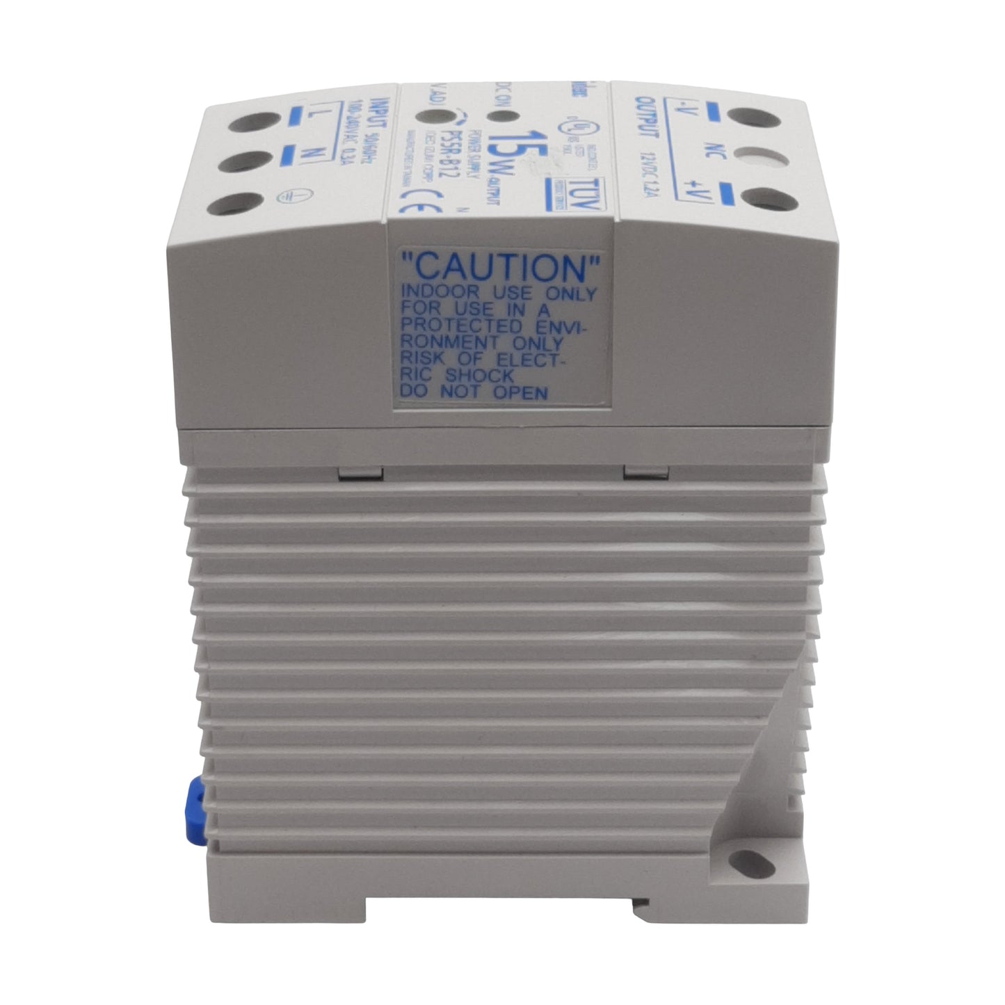 Used Idec PS5R-B12 Power Supply, 100-240VAC In, 1.2A 12VDC 15W Out, DIN Rail