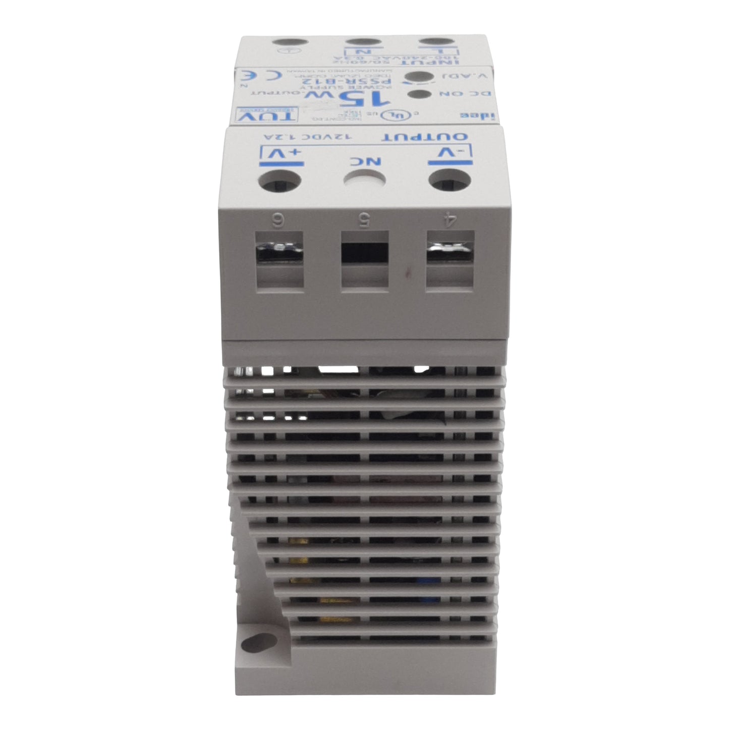 Used Idec PS5R-B12 Power Supply, 100-240VAC In, 1.2A 12VDC 15W Out, DIN Rail