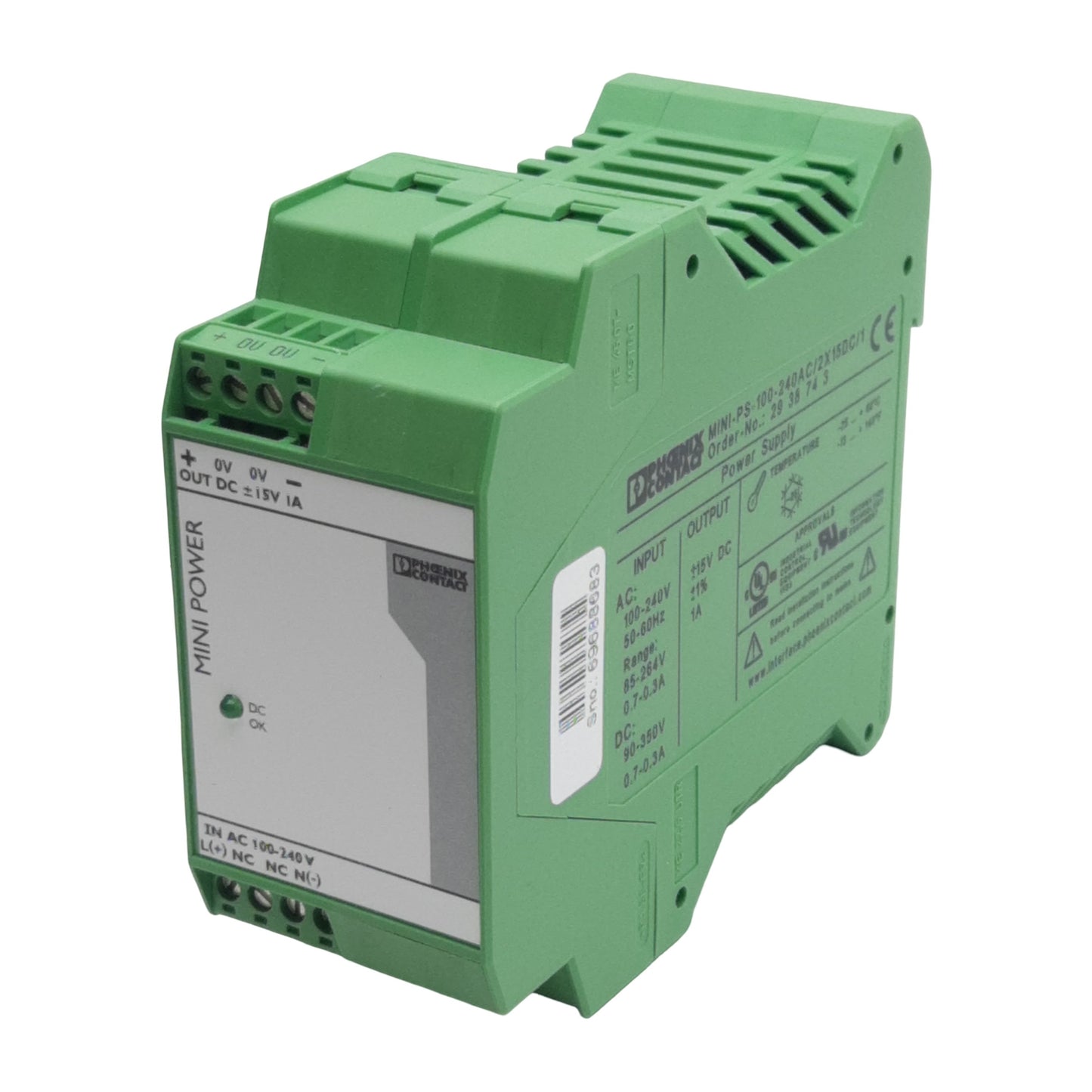 New Phoenix Contact 2938743 Power Supply, 240VAC/350VDC In, 1A ±15VDC Out, DIN Rail