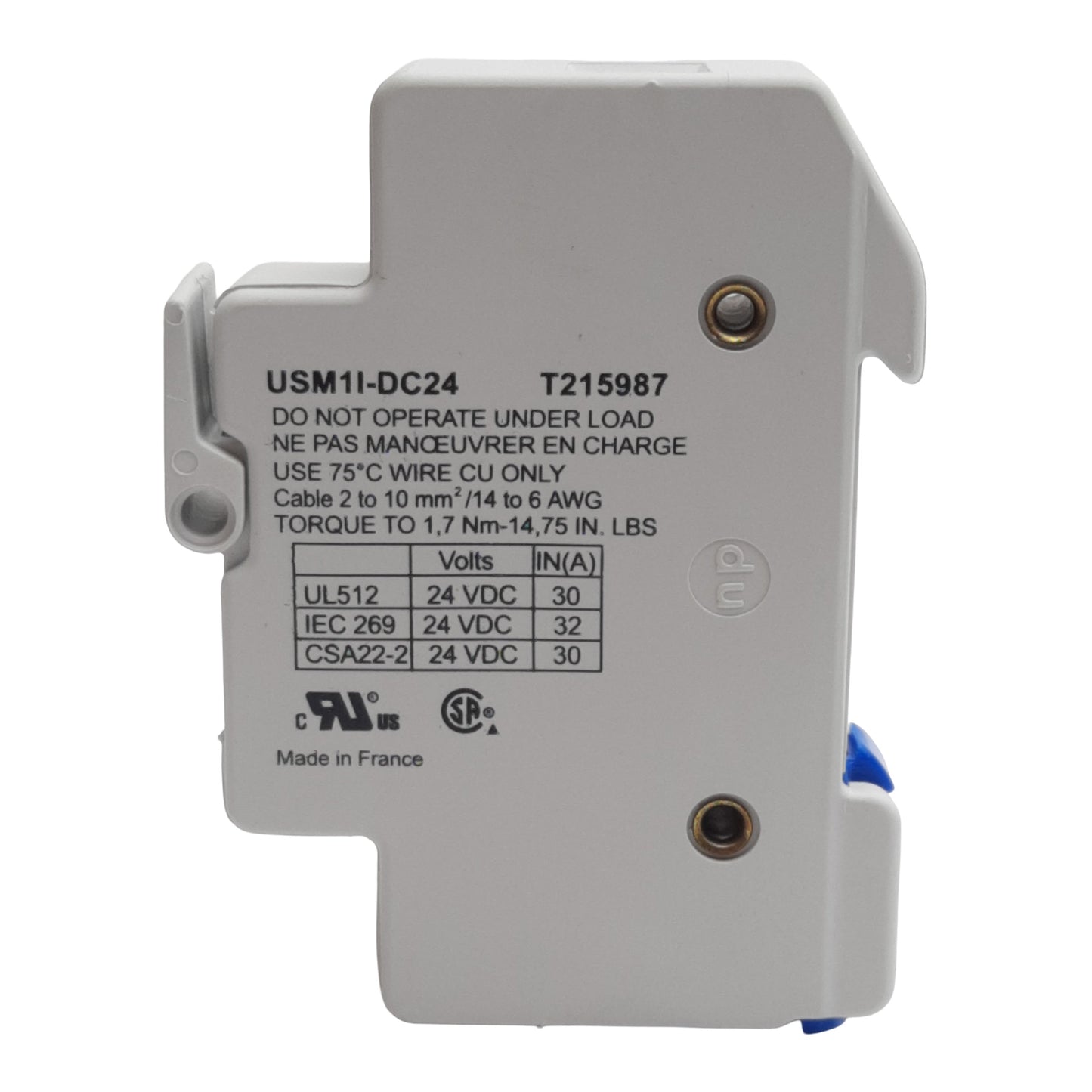 New Ferraz Shawmut USM1I-DC24 Fuse Holder, 1-Pole, 10mm x 38mm, 32A 24VDC, DIN Rail