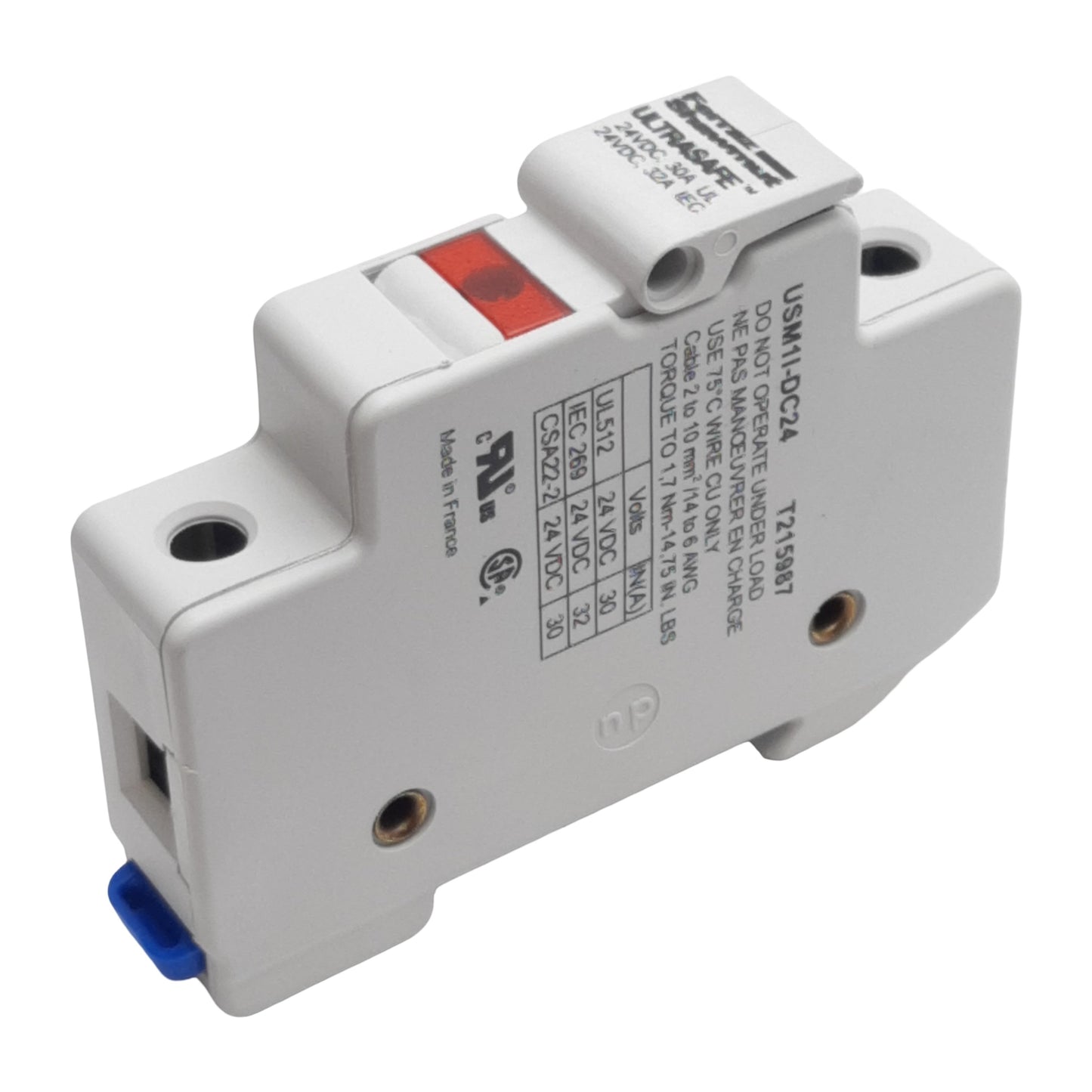 New Ferraz Shawmut USM1I-DC24 Fuse Holder, 1-Pole, 10mm x 38mm, 32A 24VDC, DIN Rail