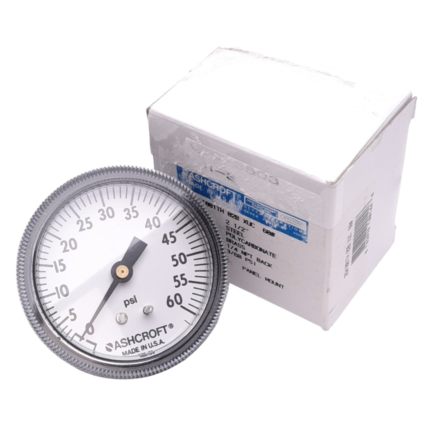 New Ashcroft 25W1001TH02BXUC60# Pneumatic Pressure Gauge, 0-60psi, ø2-1/2", 1/4" NPT