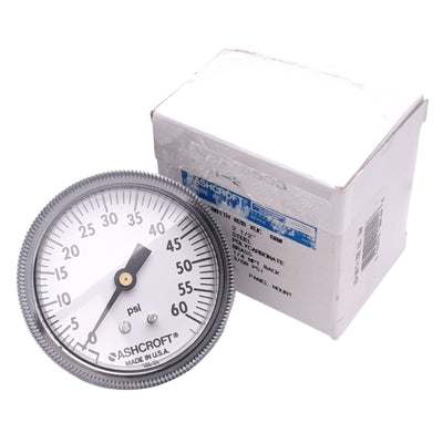 New Ashcroft 25W1001TH02BXUC60# Pneumatic Pressure Gauge, 0-60psi, ø2-1/2", 1/4" NPT