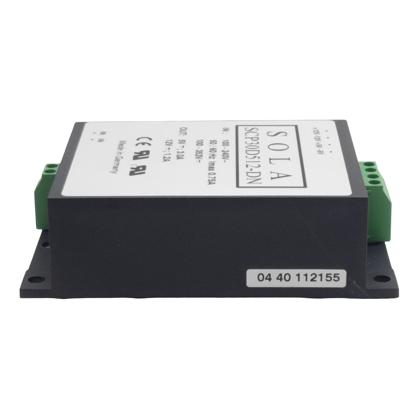Used SolaHD SCP30D512-DN Power Supply, 240VAC/353VDC In, 1.2/3A 12/5VDC Out, DIN Rail