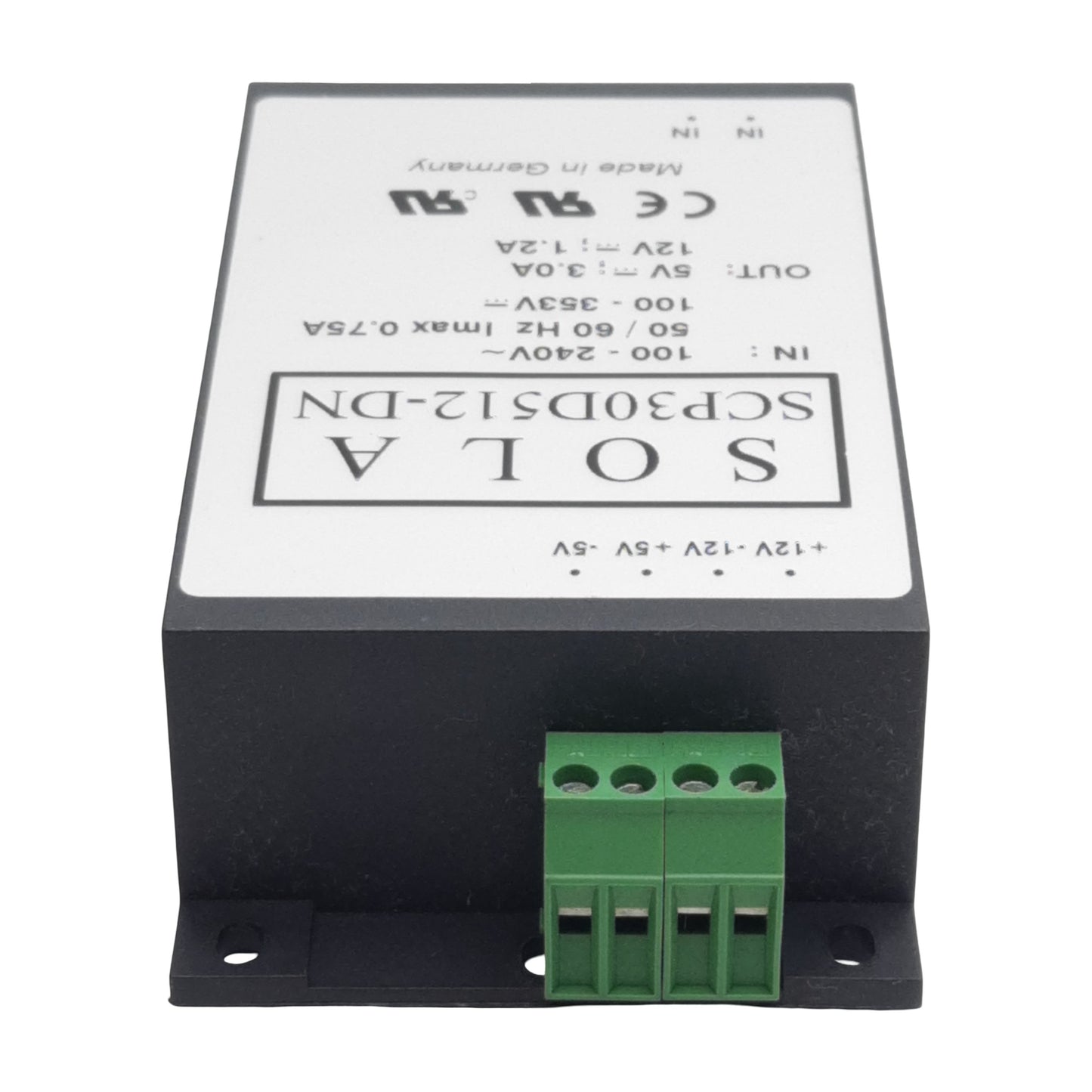 Used SolaHD SCP30D512-DN Power Supply, 240VAC/353VDC In, 1.2/3A 12/5VDC Out, DIN Rail