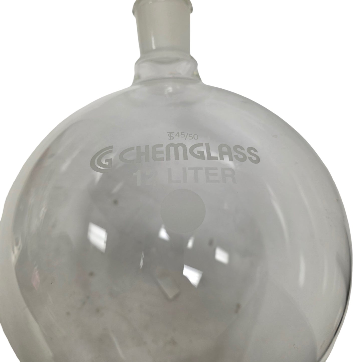 New – Open box Chemglass CG-1739-06 Globe Shaped Separatory Funnel 12L, 45/50 Neck, 10mm Stpk